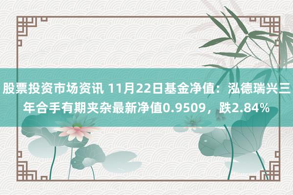 股票投资市场资讯 11月22日基金净值：泓德瑞兴三年合手有期夹杂最新净值0.9509，跌2.84%