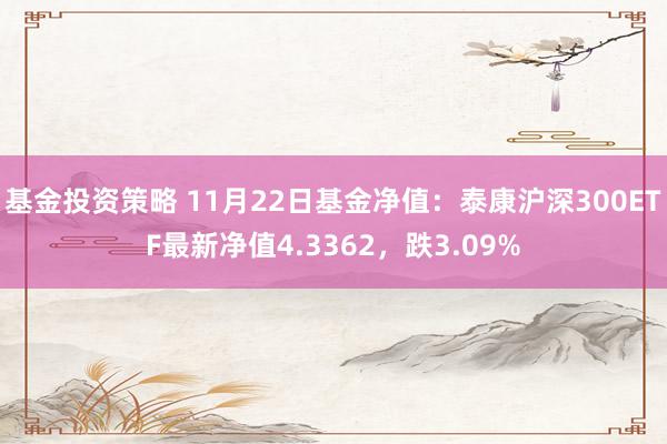 基金投资策略 11月22日基金净值：泰康沪深300ETF最新净值4.3362，跌3.09%