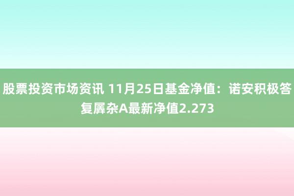 股票投资市场资讯 11月25日基金净值：诺安积极答复羼杂A最新净值2.273