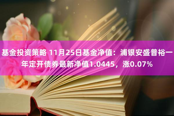 基金投资策略 11月25日基金净值：浦银安盛普裕一年定开债券最新净值1.0445，涨0.07%