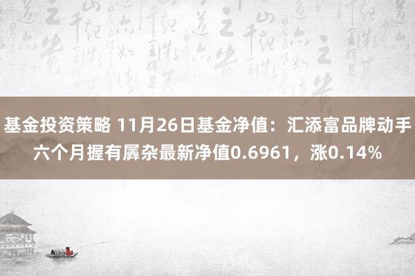 基金投资策略 11月26日基金净值：汇添富品牌动手六个月握有羼杂最新净值0.6961，涨0.14%